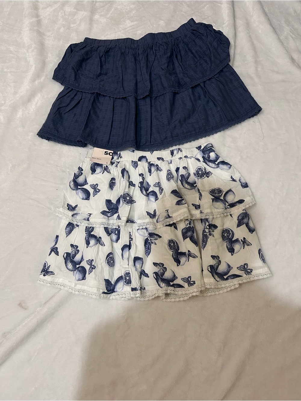 SO Navy Top with White Navy Floral Tiered Maxi Skirt